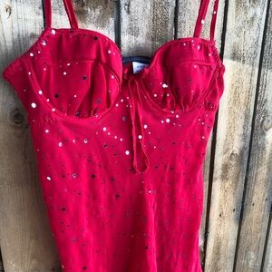 2/$25 Seductivewear Red Lingerie with Metallic Silver Sequins Medium